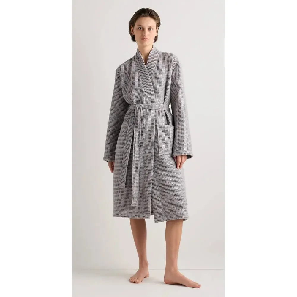 Quince Unisex Organic Turkish Waffle Robe Grey Large - Picture 8 of 8